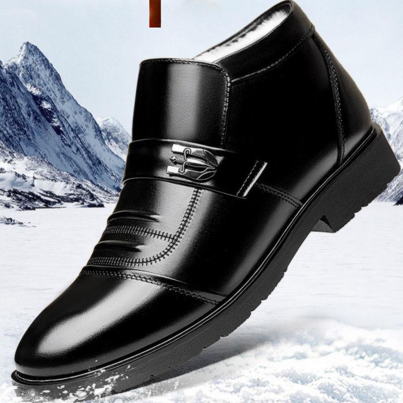 Wool Lining Genuine Leather Boots Men Non-slip High Ankle Boots Warm Business Shoes