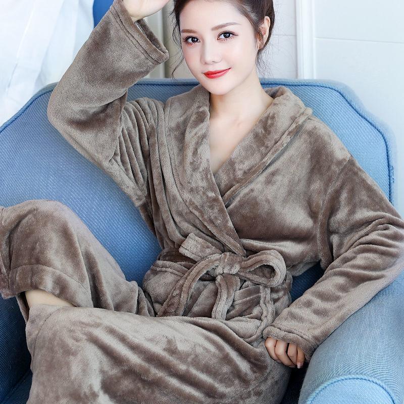 Women Robes Winter Warm Coral Fleece Nightdress Female Pajamas Home Sleepwear Kimono Hotel Bathrobe