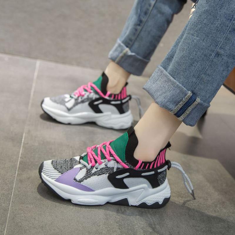 Flying Woven Sports Shoes Female Summer Korean Student Running Shoes Female Casual Breathable Running Board Shoes