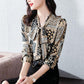 Chiffon Print Shirt Women's Light Ripe Bow Top All-match Commuter Long Sleeve