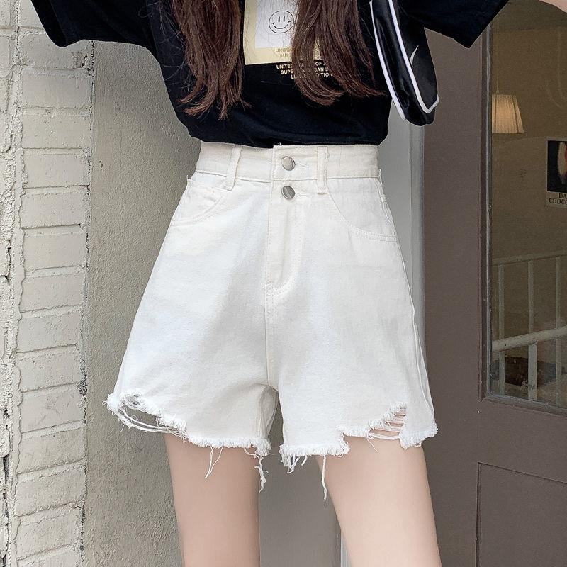 Denim Shorts Women's High Waist Summer Korean Style Loose and Thin A-line Ripped Pants