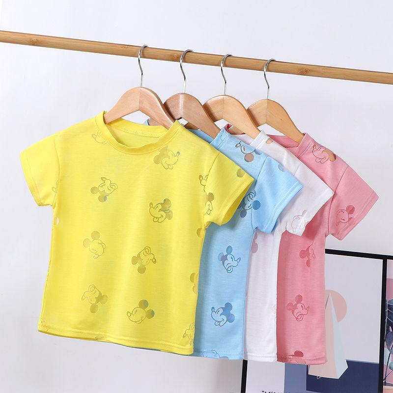 Boys Short-sleeved T-shirt Summer Girl Short-sleeved Hollow T-shirt Children's Solid Color Round Neck Ice Silk Top