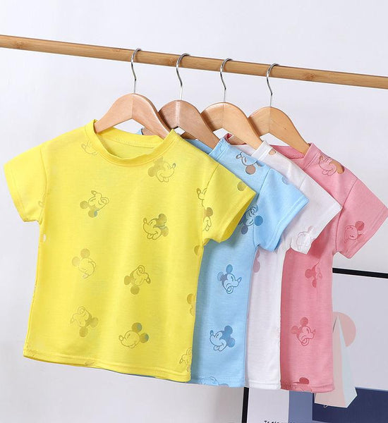 Boys Short-sleeved T-shirt Summer Girl Short-sleeved Hollow T-shirt Children's Solid Color Round Neck Ice Silk Top