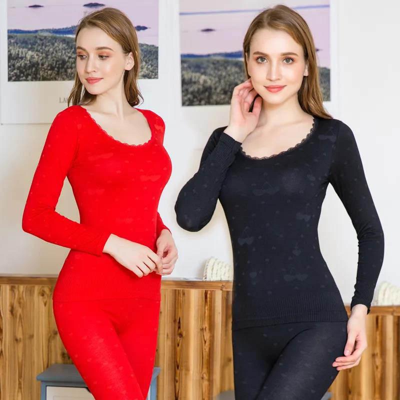 Thermal Underwear Women Thin Suit Round Neck Bottoming Cotton Sweater Tight-fitting Sexy Autumn Clothes Long Trousers Women