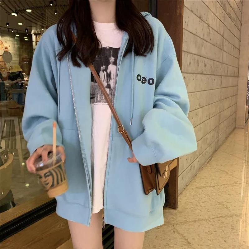 Autumn Sweater Student Cute Hooded Cardigan Sweater Female Ins Plus Velvet Thick Zipper Jacket Long Sleeve Cardigans for Women