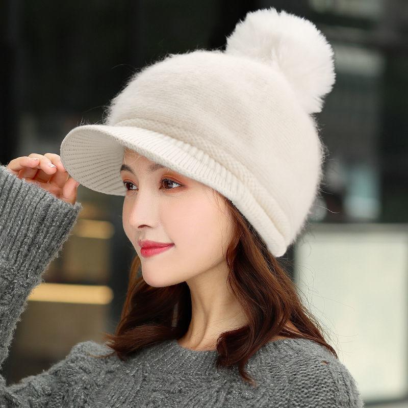 Rabbit Fur Hat Female Korean Fashion All-match Plus Velvet Thick Winter Warm Duck Tongue Wool Hat