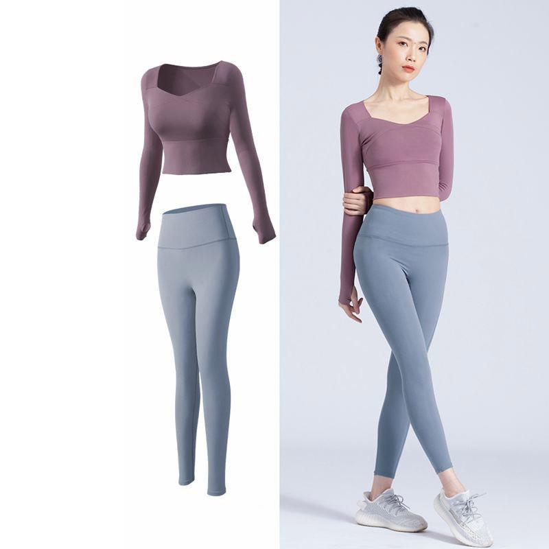 Seamless Women Yoga Set Workout Sportswear Gym Clothing Fitness Long Sleeve Crop Top High Waist Leggings Sports Suits