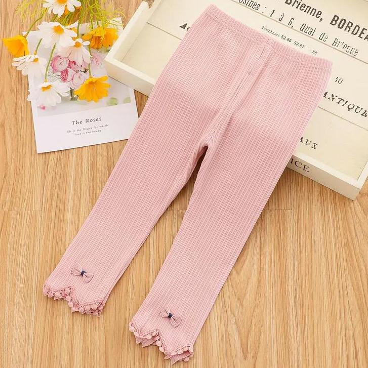 Girls' Leggings Children's Spring and Autumn Thin Bow Korean Cropped Trousers Baby Outer Wear and Inner Wear