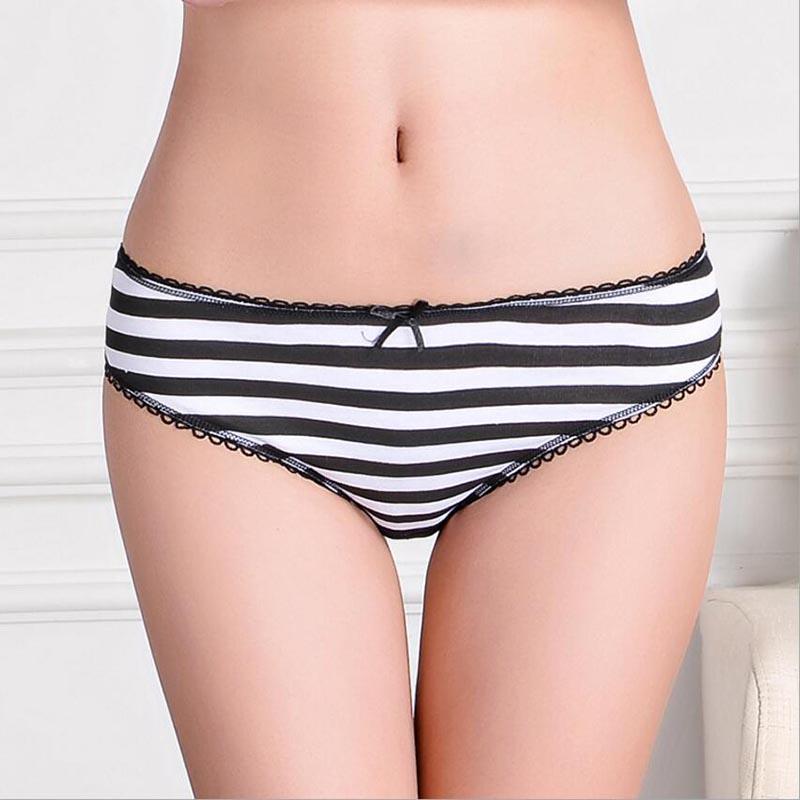 Top Women Cotton Brief Underwear Striped Plus size Panties Breathable Girl's Underpants 6 Pcs/lot