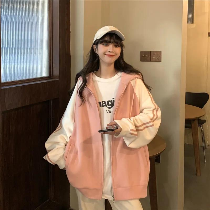 Blue Sweater Women's Korean Style Loose and Lazy Style Thin Hooded Cardigan Girl's Preppy Jacket Long Sleeve Sweatshir