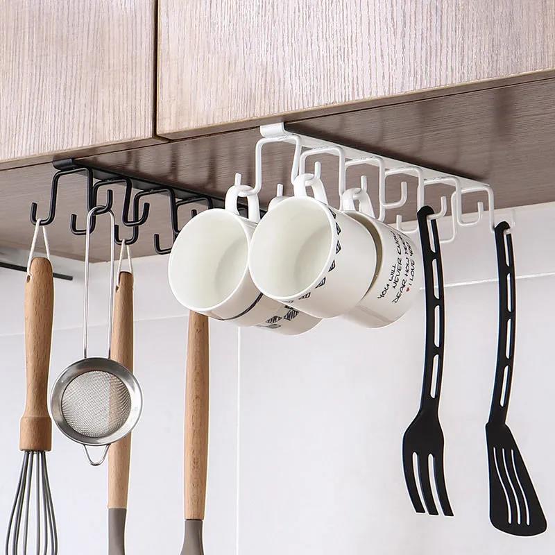 Mug Holder Coffee Cup Rack Towel Hooks Kitchen Hanging Shelf Organizer Double Row Rack Kitchen Cabinets Organization Coat Rack Shovel Mount Hook Rails