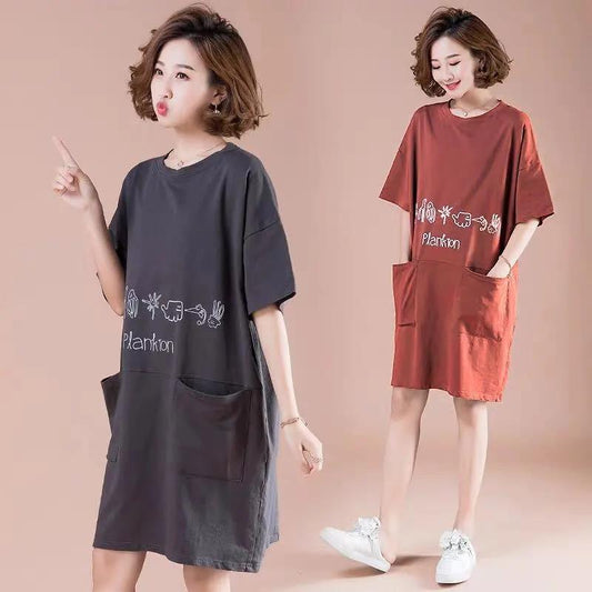 Women's Summer Dress Large Size Loose and Thin Mid-length Casual T-shirt DRESS