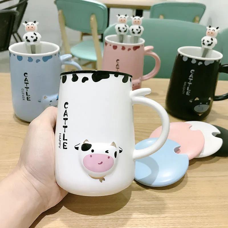 Cartoon Large Capacity Spoon with Lid for Men and Women Couple Cup Home Office Ceramic Mug Drinking Cup