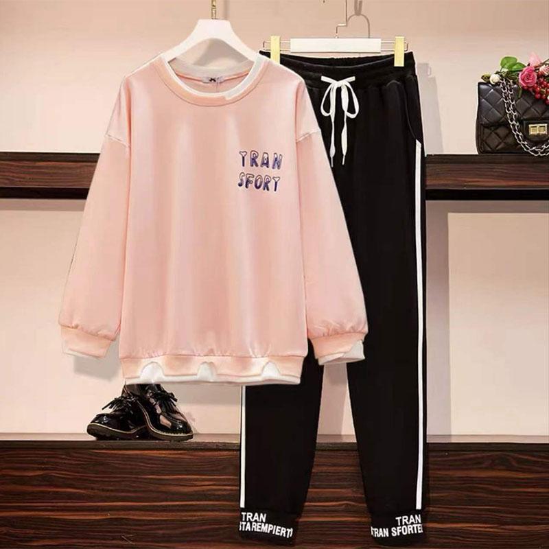 Cotton Sports Women's Spring and Autumn Slim Stitching Suit Extra Large Sweater Sweatpants Two-piece Set