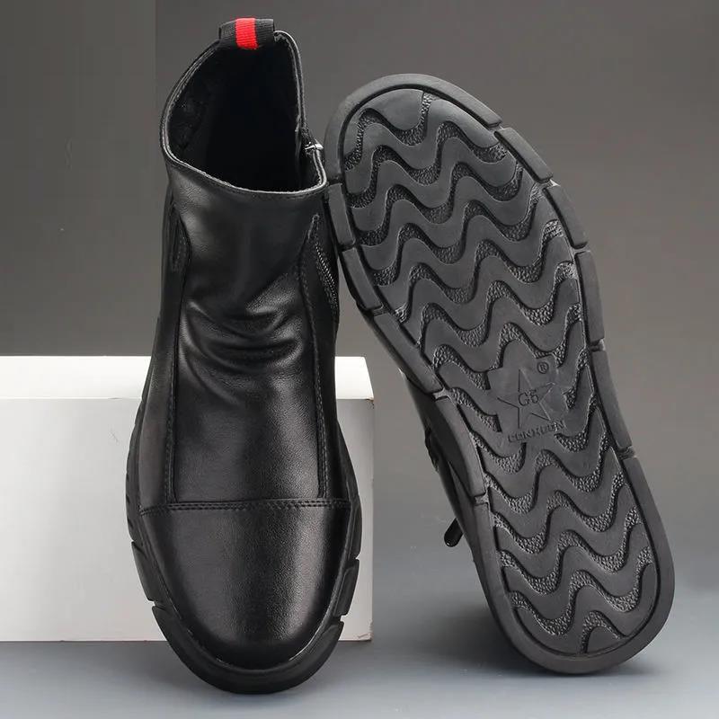 Martin Boots Spring and Autumn Leather Breathable High-top Casual Leather Shoes Men's Business British Style Leather Boots