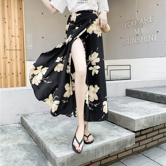 A piece of cloth Long Floral Chiffon Casual Skirt Women Summer Chiffon Wrap Skirt Long Beach Skirt