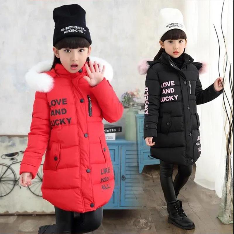 Winter Girl's Cotton-padded Jacket Big Children's Down Jacket Western Style Hooded Padded Coat Baby Mid-length Padded Jacket