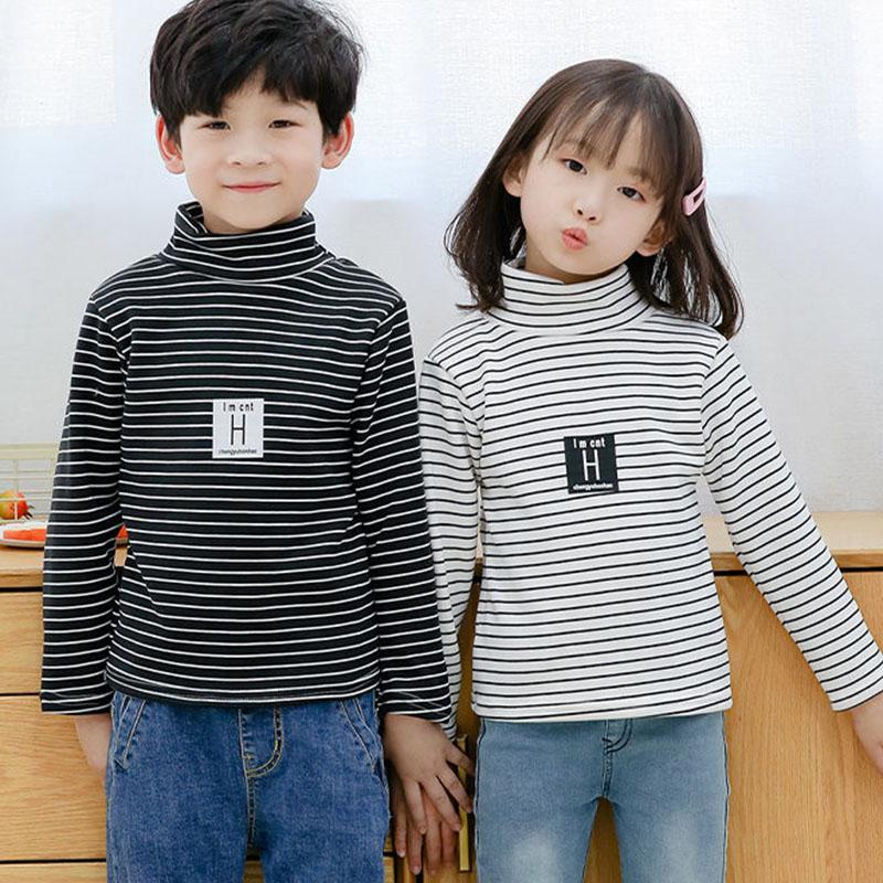 Children's Baby Autumn and Winter Tops Boys and Girls Plus Velvet Padded High-neck Long-sleeved T-shirts Children's Warm Bottoming Shirt