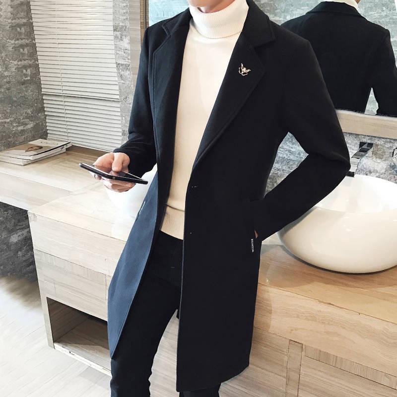 Men Woolen Coat Autumn Trench Coat  Slim Fit Wool Jacket Coat Men Long Coats Fashion Overcoats