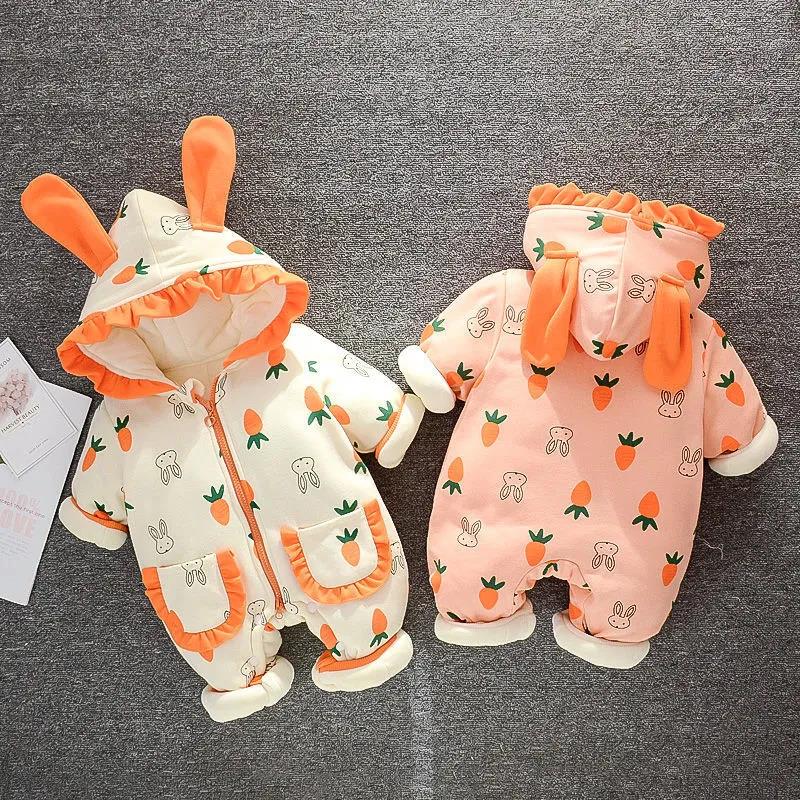 Baby One-piece Clothes Thickened In Winter Newborn Plush Warm Autumn and Winter Outdoor Clothes Female 0-1-year-old Baby Clothes