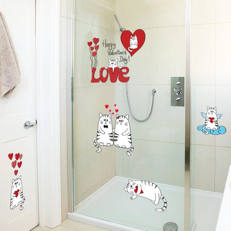 Love cats  heart stickers cabinet door bedside refrigerator kitchen decoration wall stickers