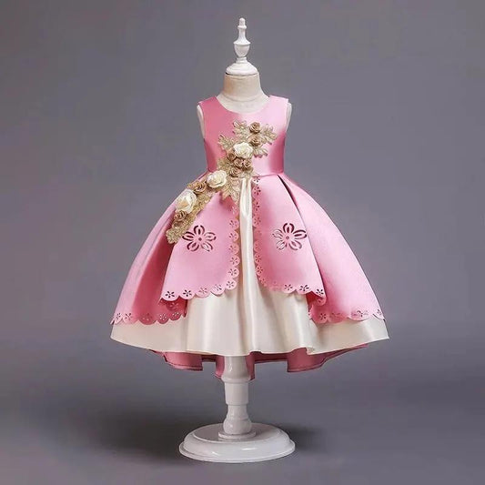 Embroidered Silk Princess Dress for Baby Girl Flower Elegant Girl Dress Party Kids Dress Clothes