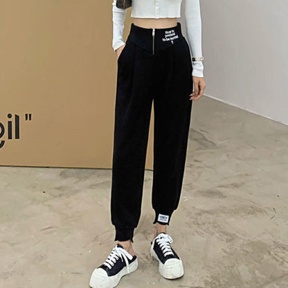 High-waisted Cropped Trousers Women's Spring and Summer Personality Letter Embroidery Handsome Casual Harem Pants