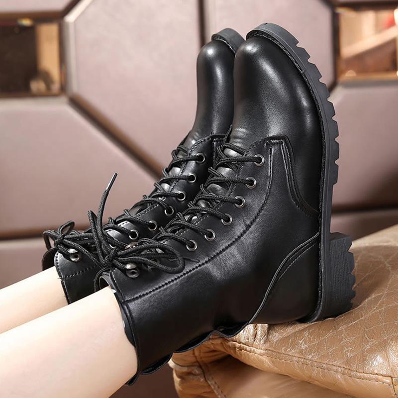 Women High Boots Gothic Shoes Ankle Boots Female Genuine Leather Military Boots Buckle Women Boots