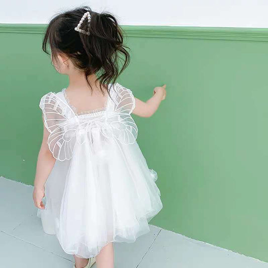 Baby Girl Summer Dress Children's Clothing Mesh Angel Princess Dress Fairy Girl Suspenders Birthday Dress Wings Fluffy Dress