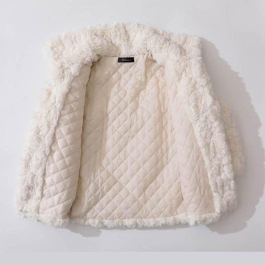 Lamb Fur Coat Female Autumn and Winter Long Horn Buckle Imitation Rex Rabbit Plush Coat