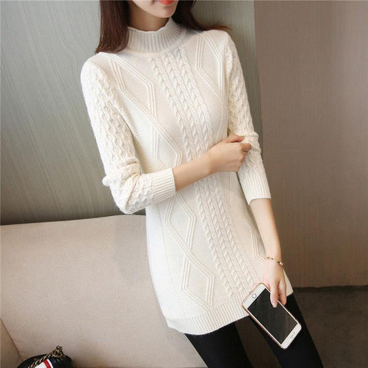 Woman Medium and Long Section High Collar Sweater Winter Knitting Sweaters Large Size Sweater Skirt