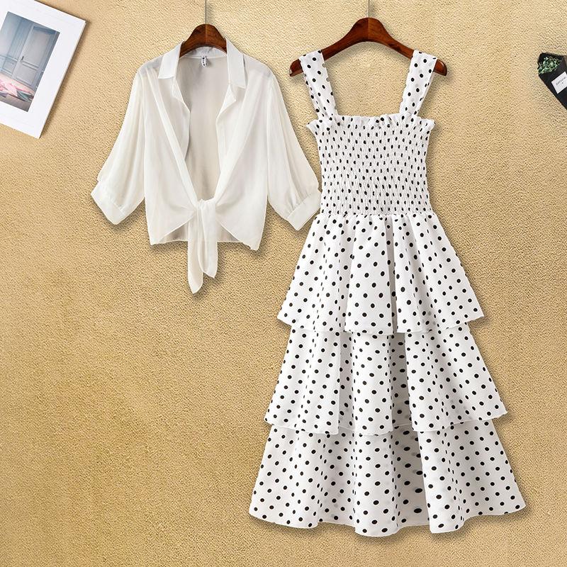 Dot Sling Mid-length S-XXXXL Women's Summer Dress Chiffon Vacation Sandy Beach Daily Wear Sundress