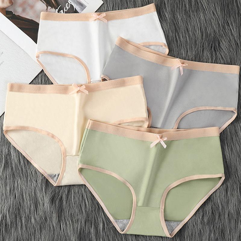 4Pcs/Set Women's Seamless Cotton Panties Solid Color Large Size Mid Waist Causal Soft Briefs