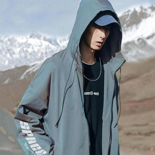 Spring and Autumn Sports Functional Wind Jacket Men's Workwear Cardigan Hooded Jacket Reflective Print Bright Color