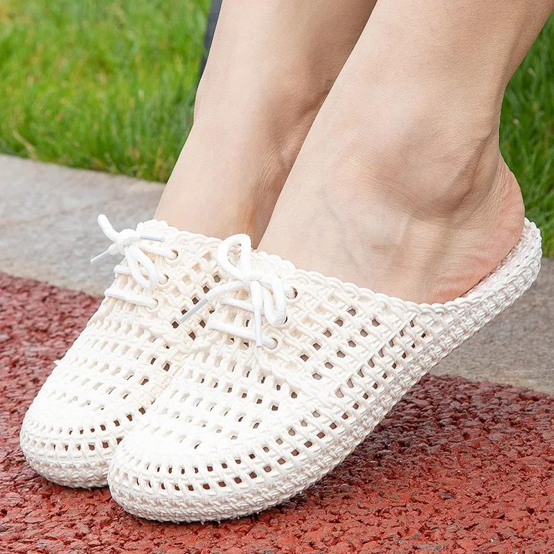 Women's Beach Casual Sandals Female Solid Color Large Size Hollow Home Indoor Slippers