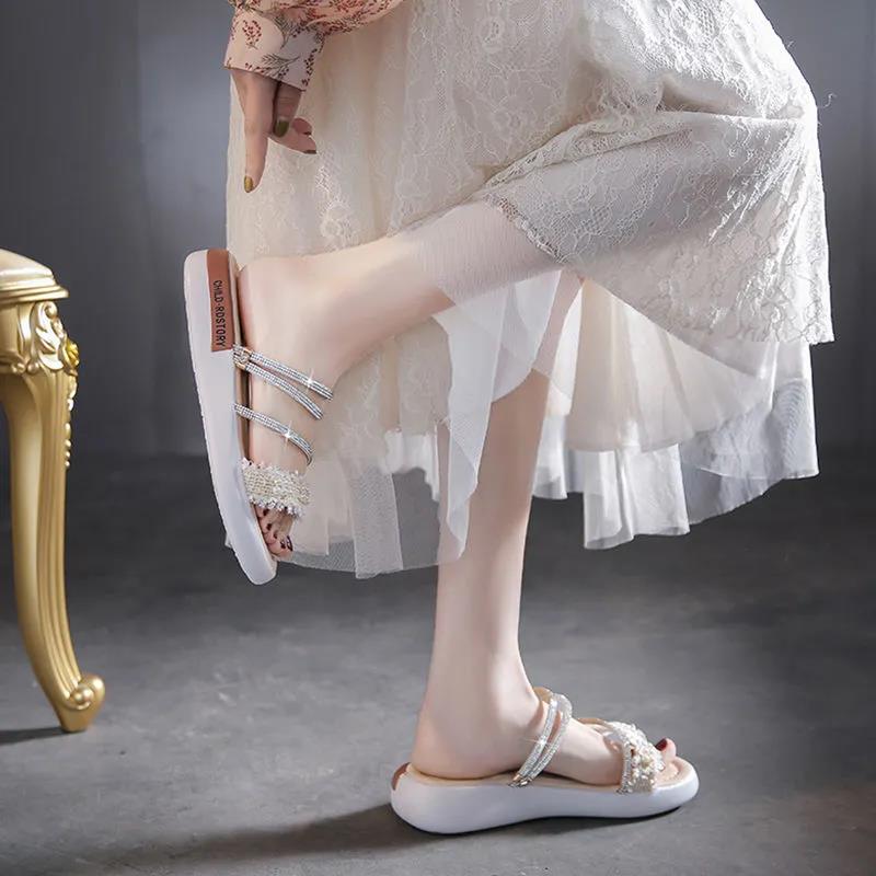 Women's Sandals Fairy Style Summer Flat Beach Two Wear Roman Sandals and Slippers