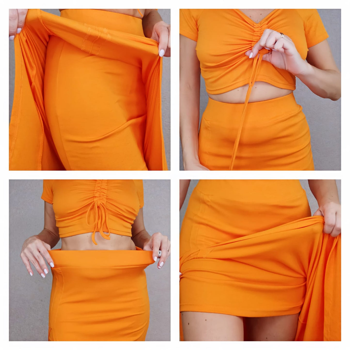 2pcs/set Women Sexy Skirt Suit Sexy Drawstring v-neck Crop Top + Design Split Long Skirt Two-piece Set Female Outfits