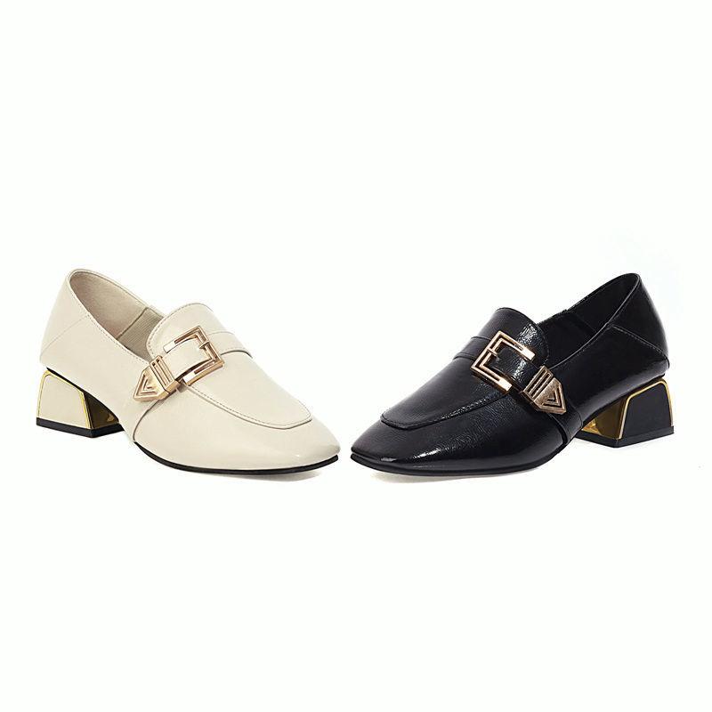 Single Shoes Women's Thick Heel Leather Shoes All-match Soft Leather Square Toe Soft Sole Lightweight Women's Shoes Work Shoes