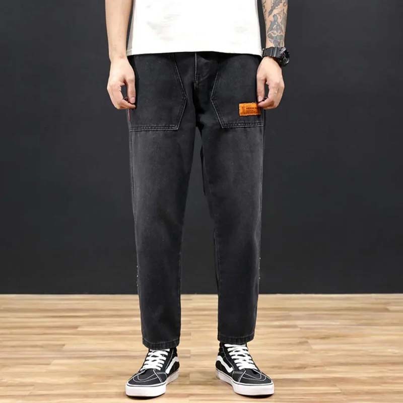 Denim Pants Men's Loose Spring and Autumn Blue Straight Tone Waist Handsome Wide-leg Large Size Casual Jeans