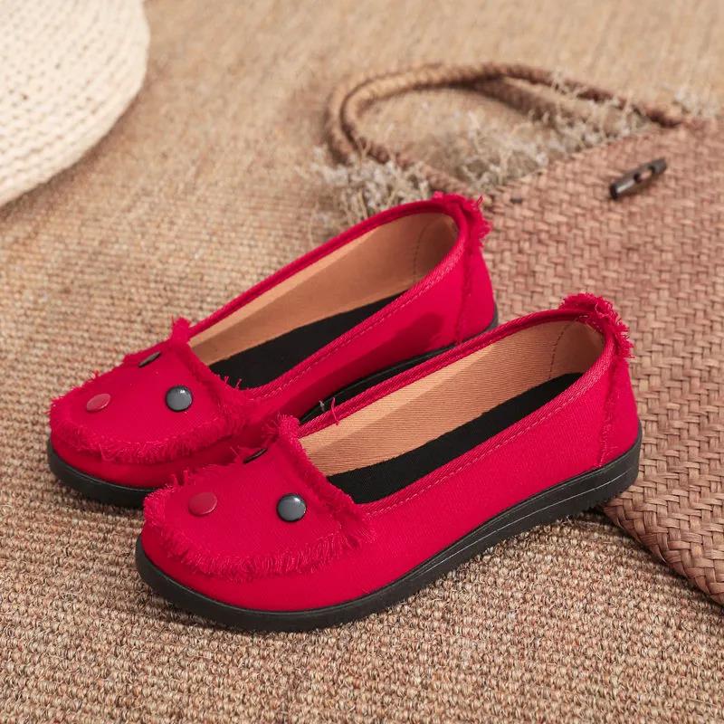 Old Beijing Cloth Shoes Women's Pedal Casual Flat Soft Sole Shoes Breathable Canvas Shoes Mother Shoes