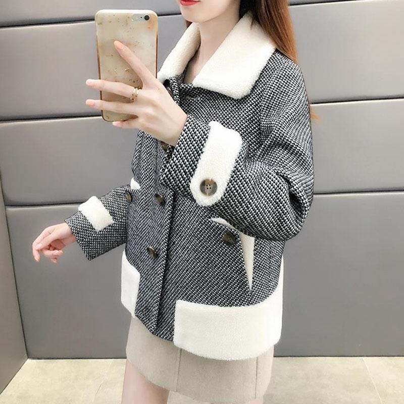 Autumn and Winter Women's Short Woolen Coat Loose and Thin Thick Ferret Coat