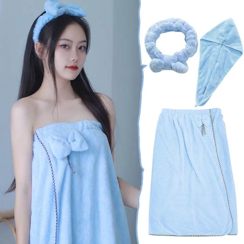 Skin-friendly Bath Towel Towel Dry Hair Cap Hair Band Four-piece Suit Absorbs Water and Does Not Shed Hair Can Wear Sexy Tube Top