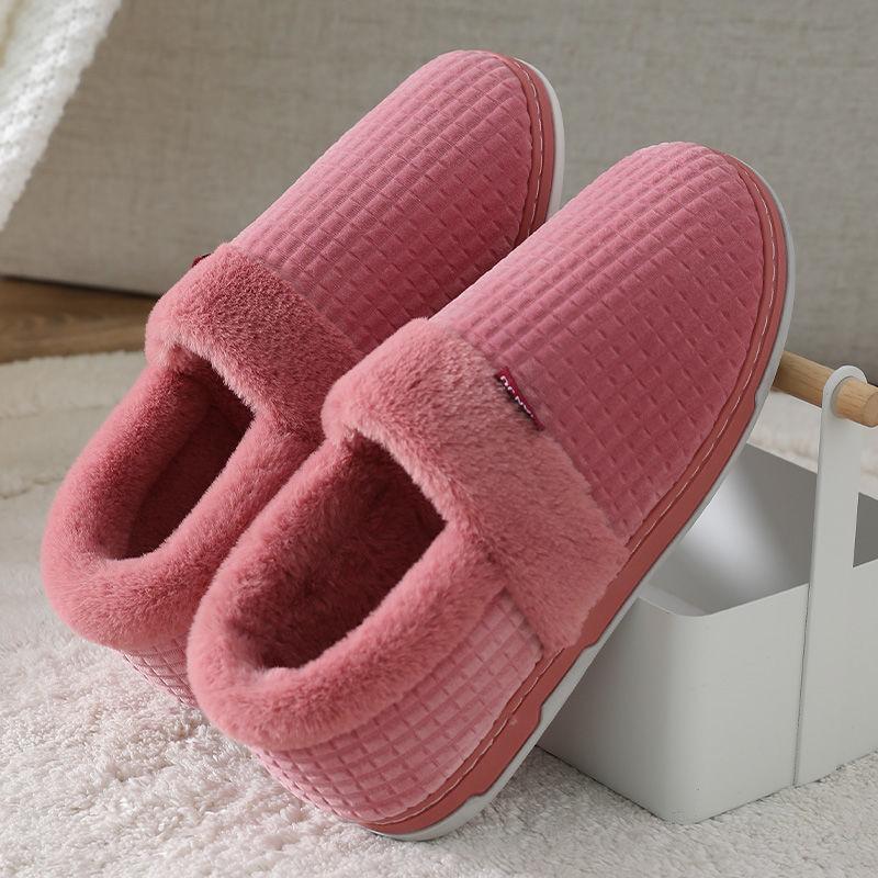 Fall/winter Men and Women Pure Cotton Slippers Bag with Warm Slippers Non-slip Soft-soled Shoes Simple Plush Cotton Shoes