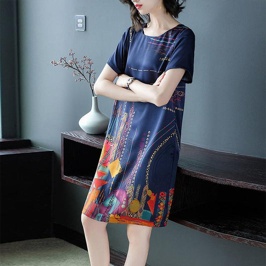 Ice Silk Dress 2021 Female Summer Loose Casual Large Size Straight Dress