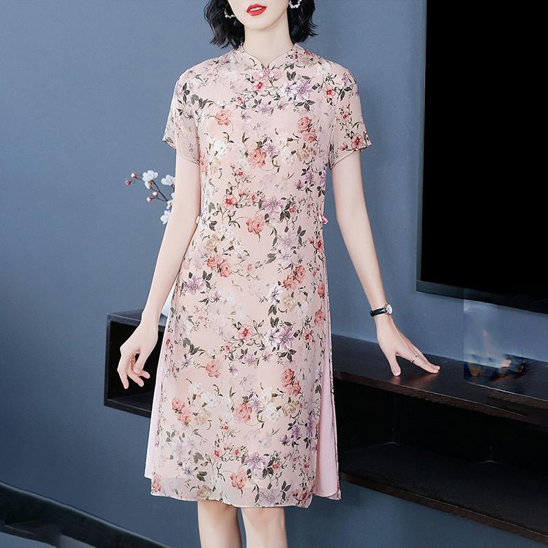 Chiffon Dress Women's Spring and Summer Retro Improved Young Style Cheongsam Chinese Style Skirt