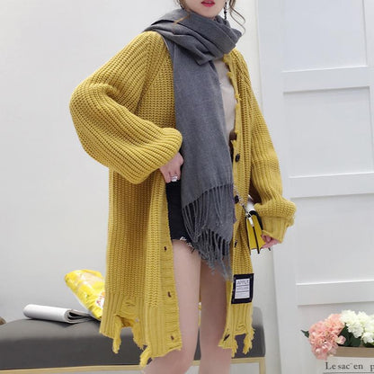 Knit Cardigan Sweater Women's Mid-length Coat Sweater Sweater Sweater Women Loose Fit Women