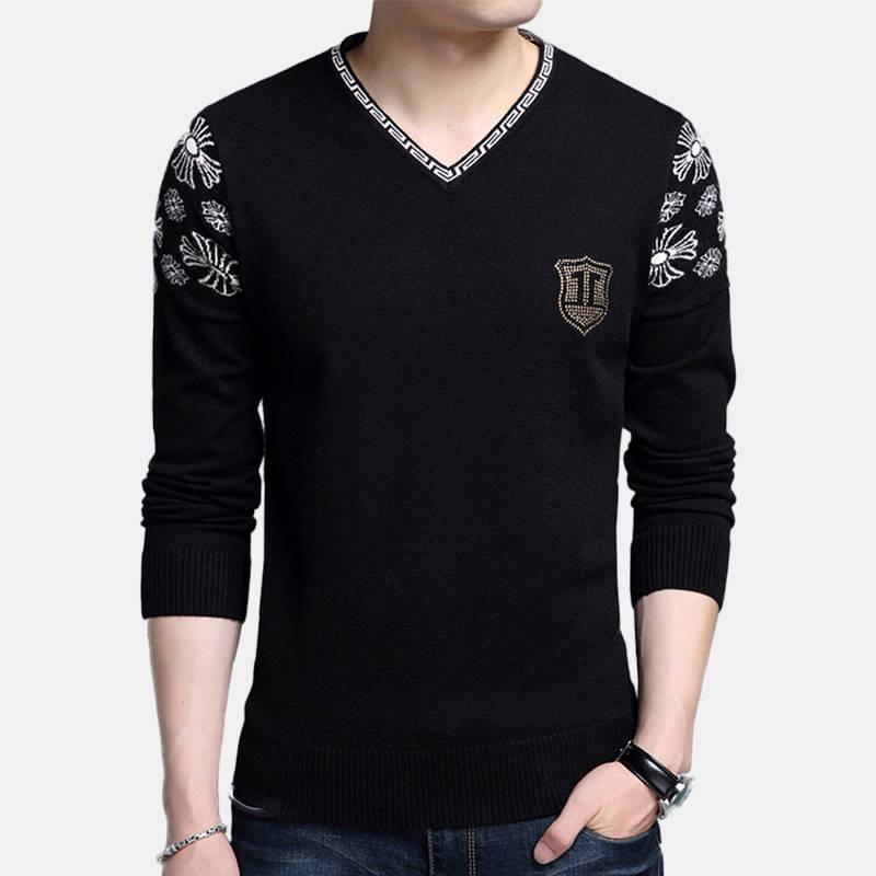 Fashion Mens Sweater Mens Pullover Print Slim Fit Jumpers Knitred Woolen Autumn Casual Men Clothes