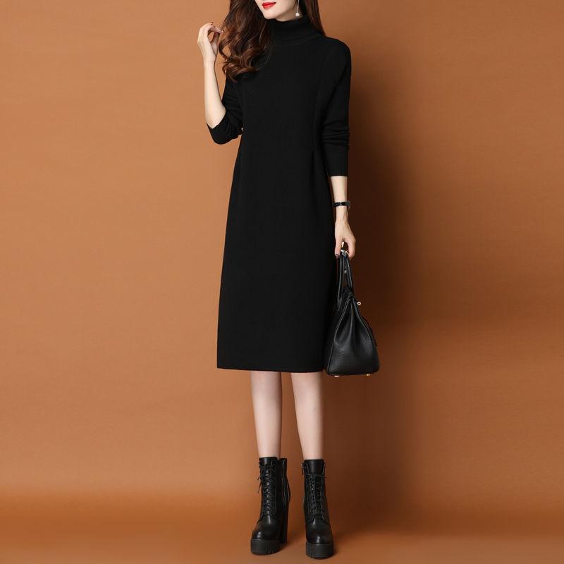 Autumn and Winter Long High-neck Bottoming Skirt Casual Thick Inner Dress All-match Solid Color Female Sweater Dress