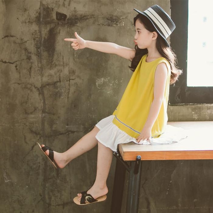 Summer Children's Vest Skirt Big Children's Splicing Beach Skirt Baby's Korean Style Dress Girl's Skirt