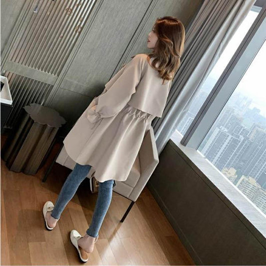 Lining Windbreaker Women's Mid-length Spring and Autumn New Coat All-match Loose Suit Collar Casual Thin Coat